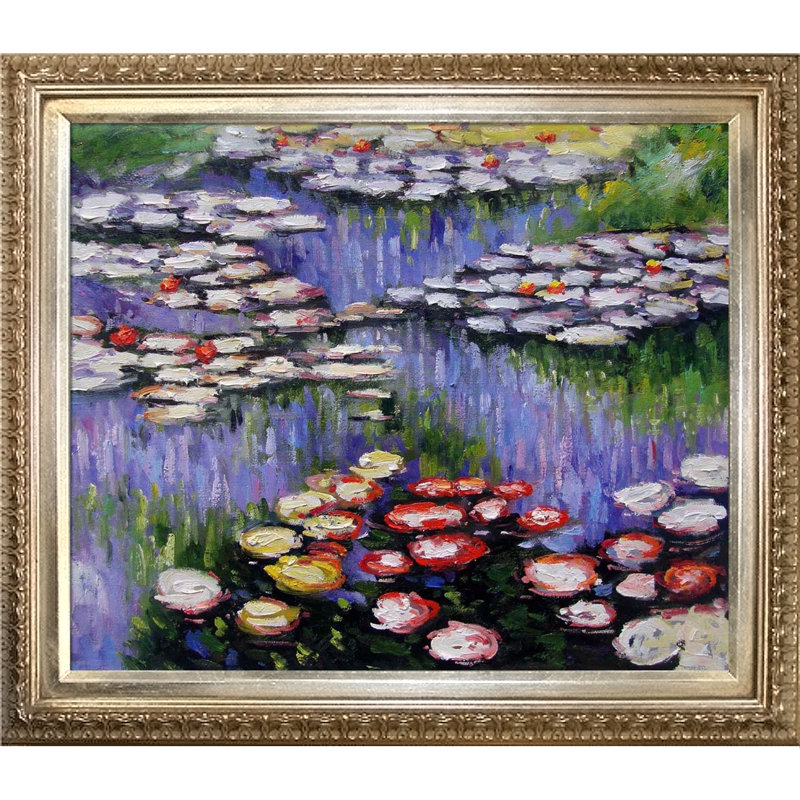 "Water Lilies" (rose), reproduction d'art sur toile, H 25,5 po x l 29,5 po x P 2 po, Antique baroque