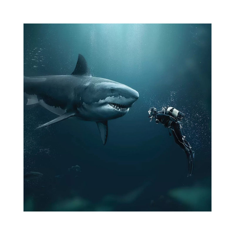 Shark Meets Diver by Zenja Gammer - Print on Canvas, 66.04 cm H x 66.04 cm W x 1.91 cm D, Wrapped Canvas