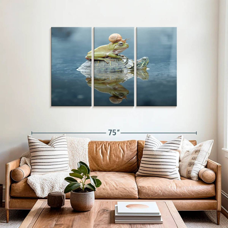 Brampt Snail And Frog Riding A Turtle, 36" H x 57" W