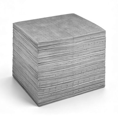 Oil & Water Absorbent Pads, 16" x 18", Medium-Duty Spill Cleanup Pads, Suitable for Gasoline, Engine Fluids, Oil, Water, Coolant, Durable Polypropylene Mats for Garage, Workshop, and Factory