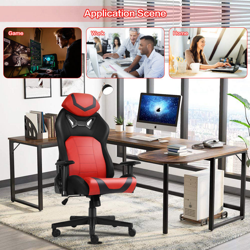 Inbox Zero Adjustable Ergonomic Swiveling PC & Racing Game Chair, Red/Black