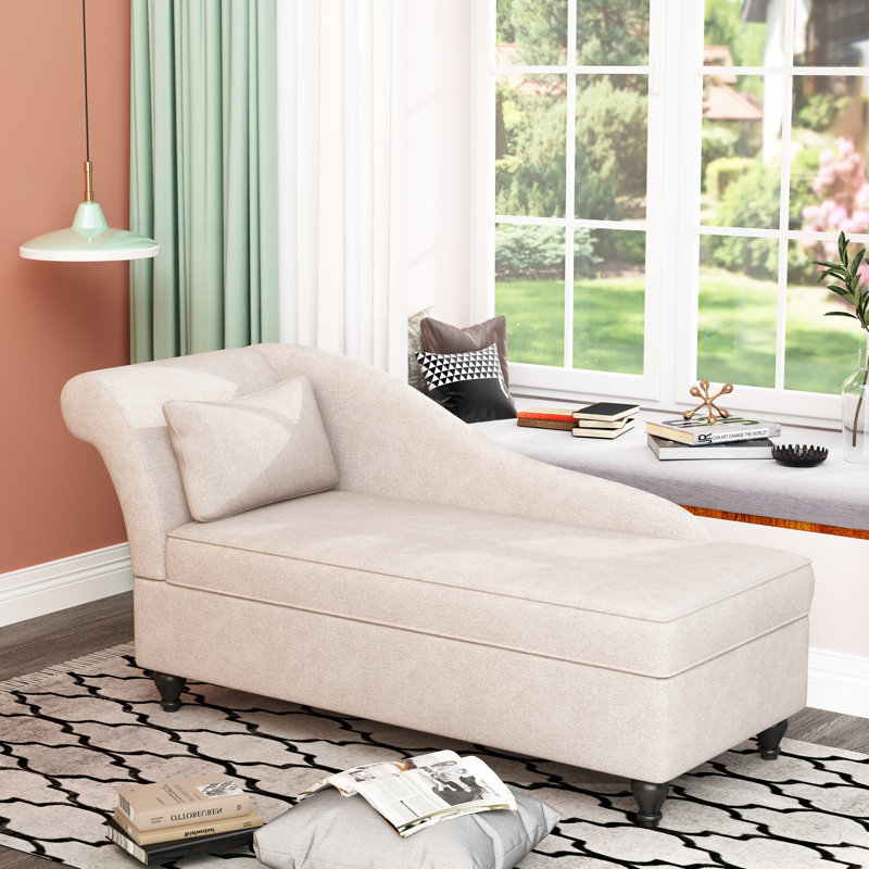 Schaefer Upholstered Chaise Lounge, Ivory Cotton Blend