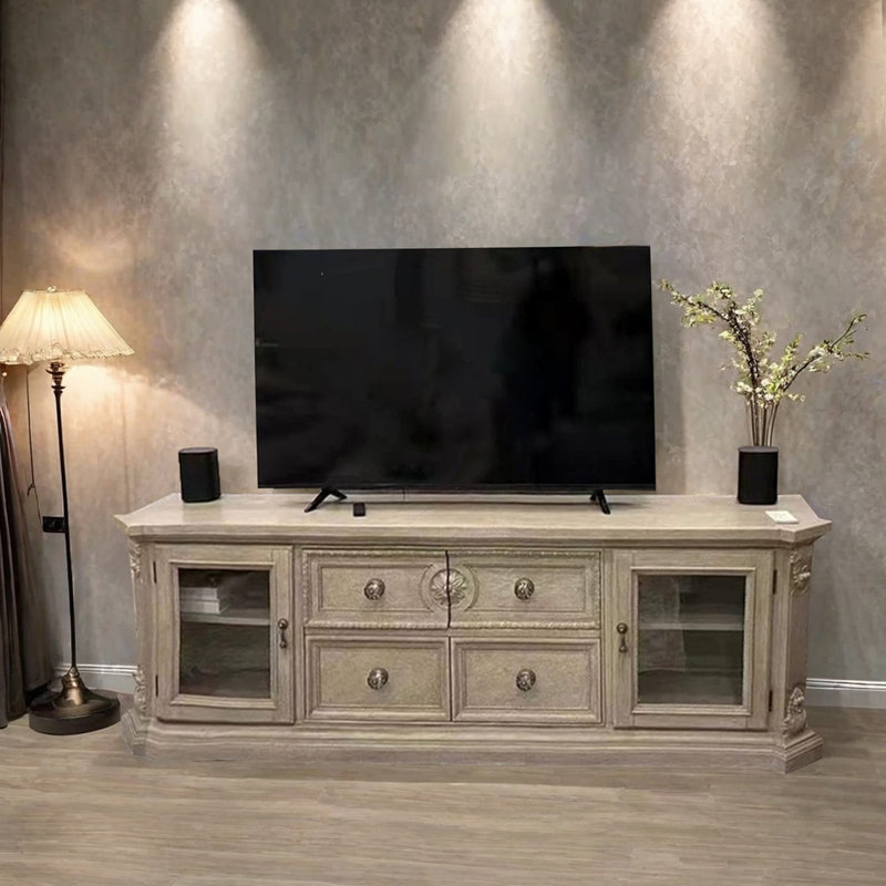 Meuble télé rétro en bois massif vieilli
