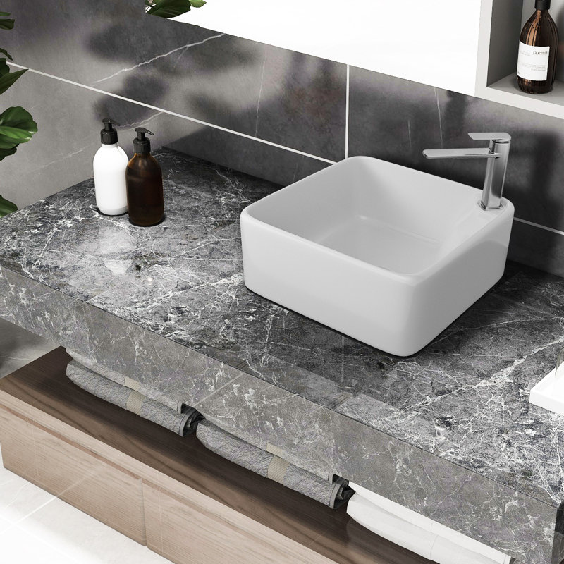 17 po Lavabo de salle de bain blanc Topmount