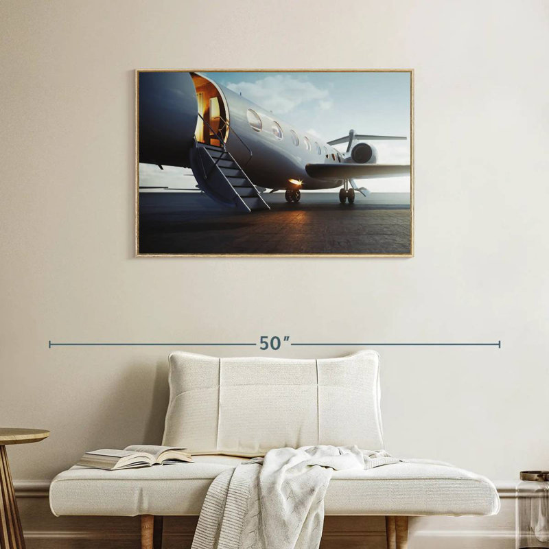 Avion privé de luxe, Cadre flottant en bois naturel, 37 po x 25 po