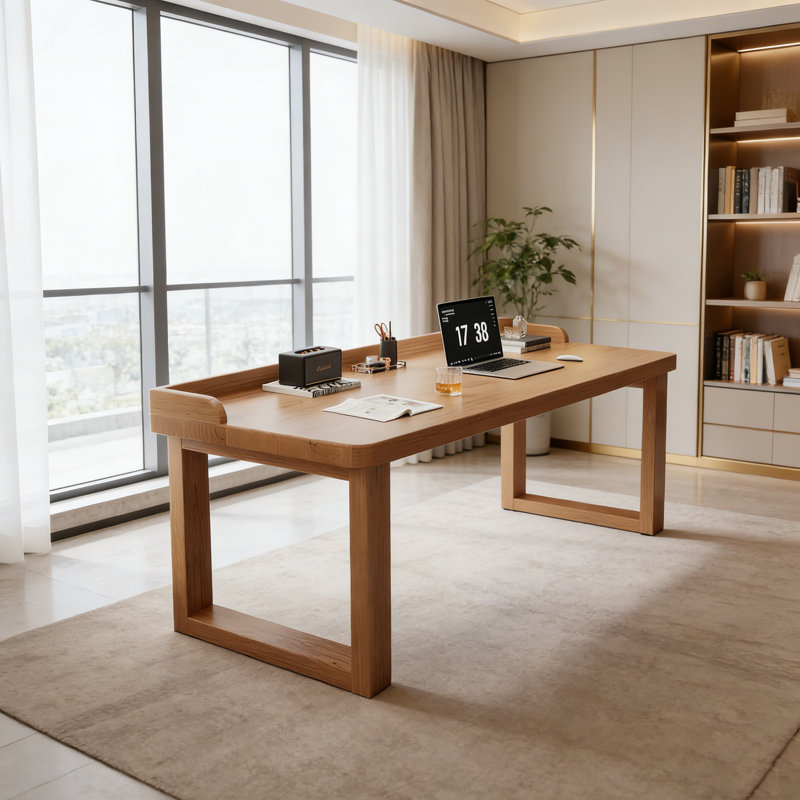 Bureau en bois massif brun Log Log pour étude à domicile, bureau et formation, H 29,53 po x l 39,37 po x P 23,62 po