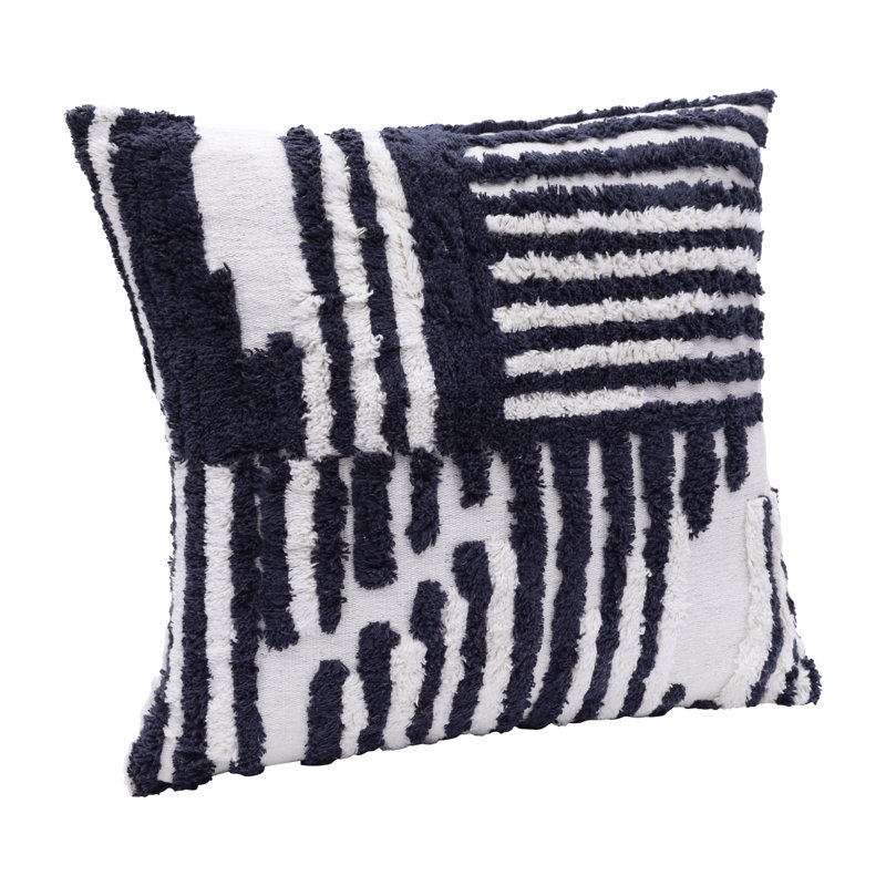 Housse de coussin décoratif en coton à rayures géométriques 22 po, Bleu / blanc, polyester