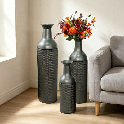 Vases de plancher décoratifs en métal et miroirs 3 pièces Glam