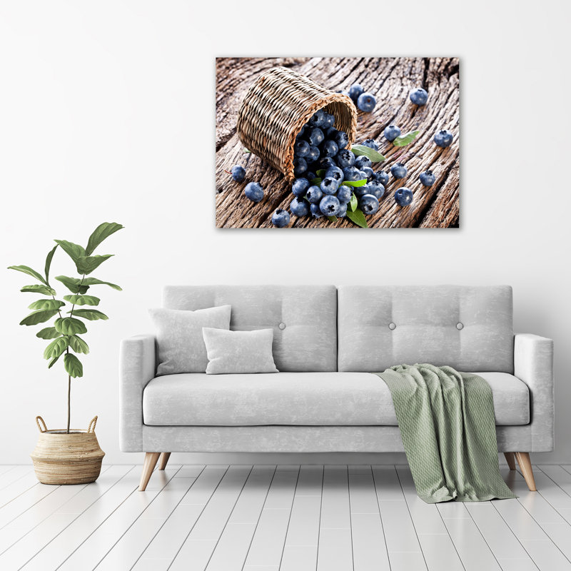 Blueberries In A Basket - No Frame Print on Glass