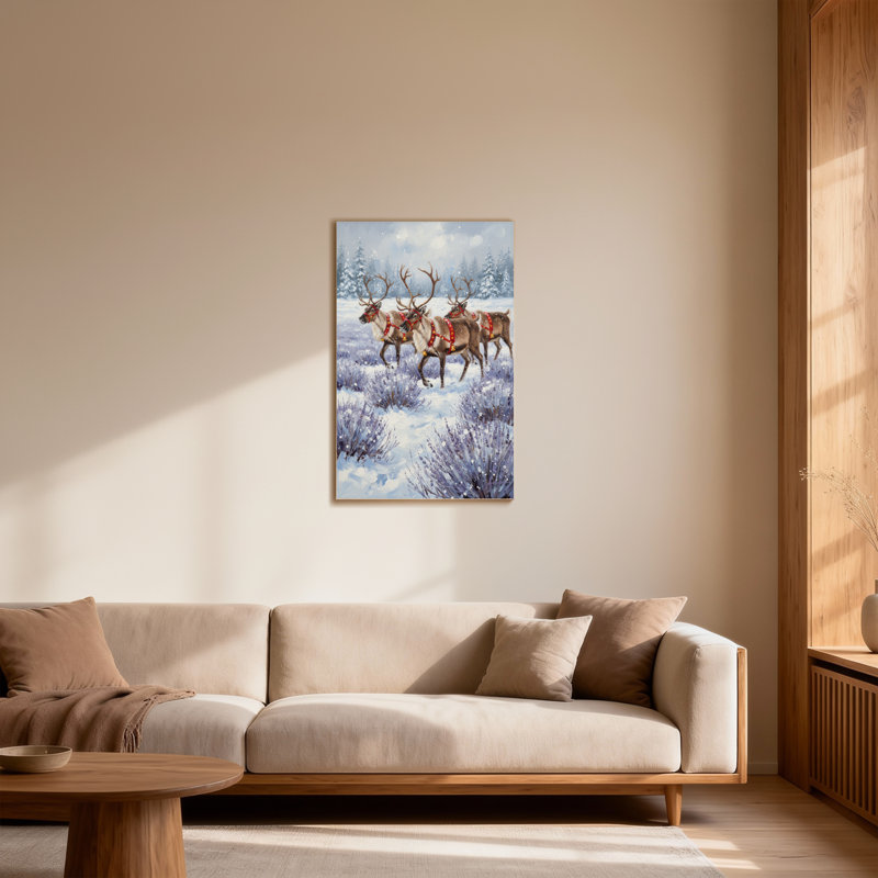 Animals Winter Reindeer Snowy Forest Scene, 24" H x 16" W