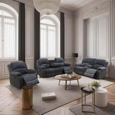 Ensemble de canapé inclinable 3 pièces en velours côtelé gris foncé confortable et élégant