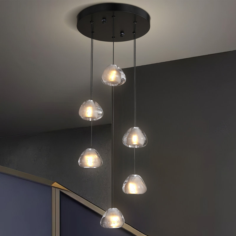 Lustre en cristal à niveaux multiples pour vestibule de salon Feinstein, H 2 po x l 11,8 po x P 11,8 po, Noir mat