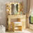 Vanity Table With Mirror And Lights, Vanity Desk And Cushioned Stool Set With Charging Station, Storage Drawers And Transparent Tabletop For Women Girls Bedroom-1463257780