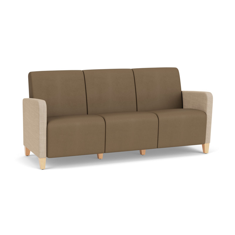 Fauteuil de réception 3 places Ravenna, Bois naturel, Chambray calcaire / Patriot Plus taupe