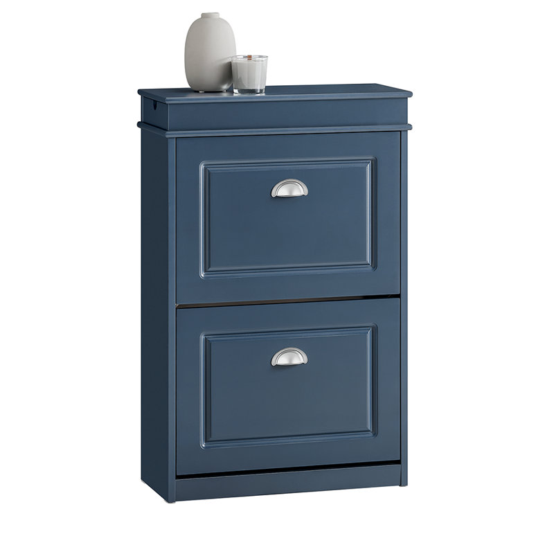 Shoe Cabinet Narrow Entryway Shoe Storage Cabinet with 2 Flip Drawers,Hidden Slim Shoe Organizer for Hallway,Living Room,Blue,21.3"W x 9.1"D x 32.3"H