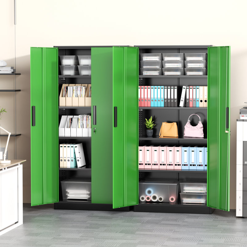 Armoires de rangement en acier à 5 tablettes avec serrure Lakenzie (H 72 po x l 32 po x P 16 po), Noir/vert