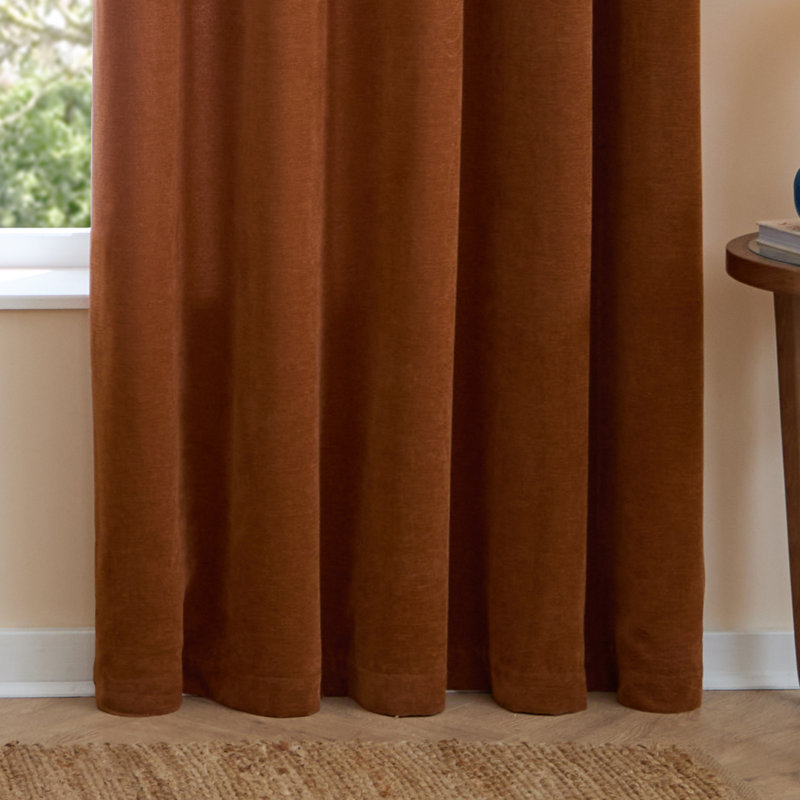 Soft Chenille Blackout Eyelet Curtains, Orange, 229cm Width x 229cm Drop