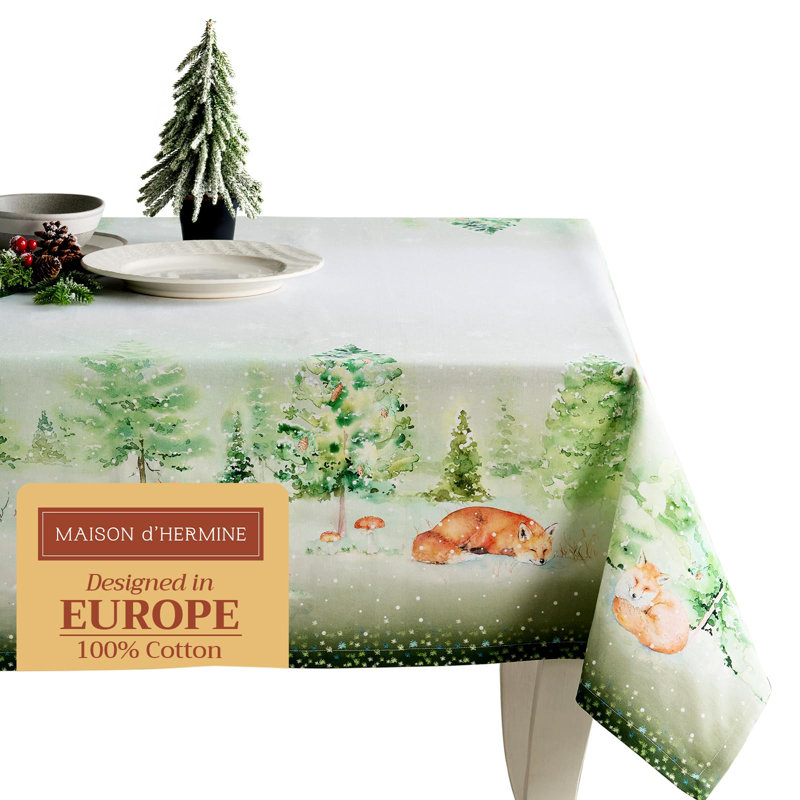 Maison d' Hermine Table Cloth Rectangle Table 100% Cotton 60 x 108 Inches Fall Tablecloth Reusable Everyday Use for Thanksgiving Christmas Decorations Dining Farmhouse Party (Winter Mornings)
