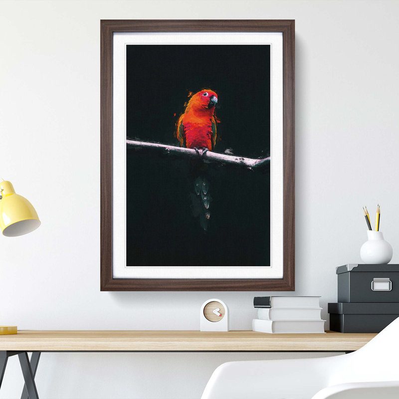 Perched Parrot in Abstract - Picture Frame Graphic Art Print, Walnut Framed, 87cm H x 62cm W x 2cm D