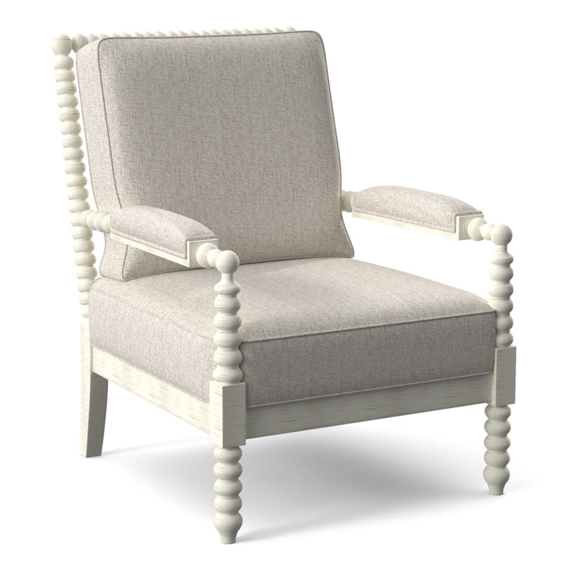 Lind Island 29" Wide Lounge Chair, Sunbrella Beige Pinstripe; 6205-74, Antique Frost White Finish