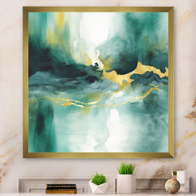 Impression d'aquarelle bleue avec or VI - impression