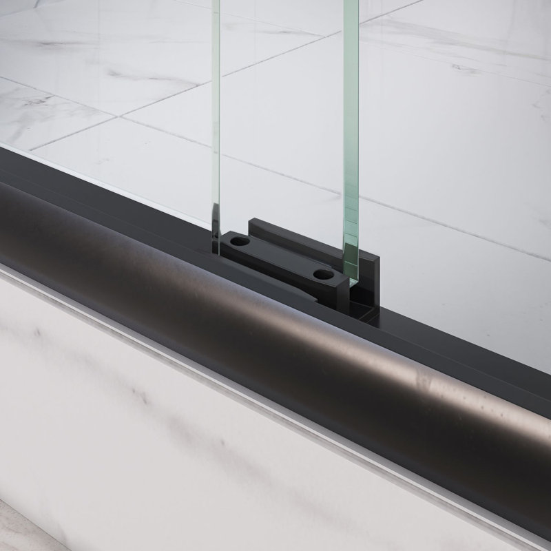 Strada 44 - 48 x 76 "Porte de douche coulissante sans cadre 3/8" en verre trempé transparent, Noir mat