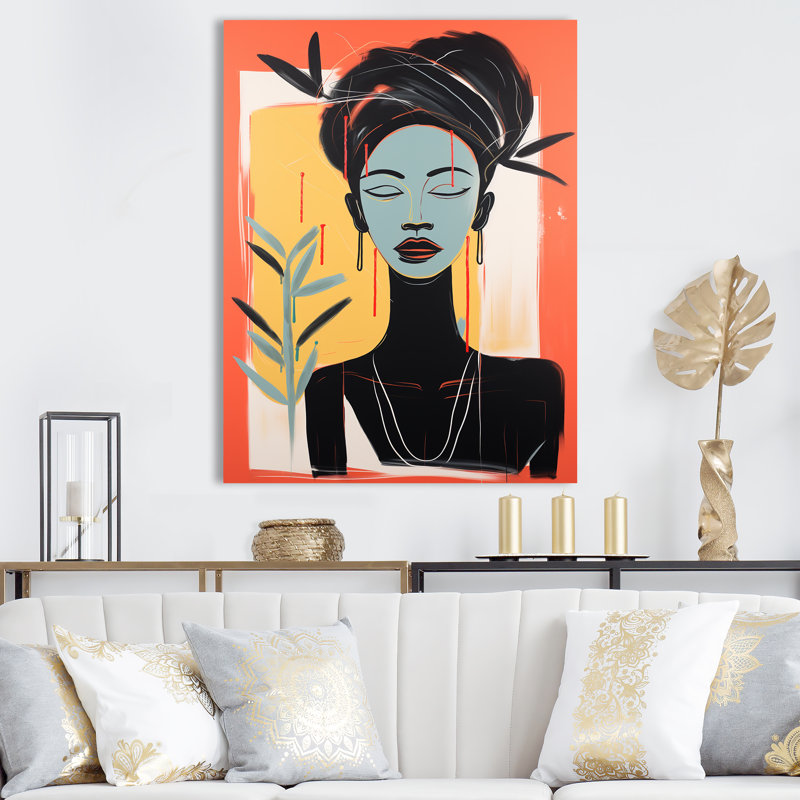 "Portrait d'art africain traditionnel noir et rose II", Cadre simple noir, H 44 po x l 34 po x P 1,5 po