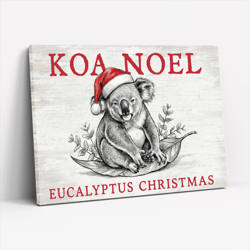Ensemble de 1 tableau mural Koa Noel Eucalyptus Noël Koala Bonnet de Père Noël, H 16 po x l 24 po, Toile tendue