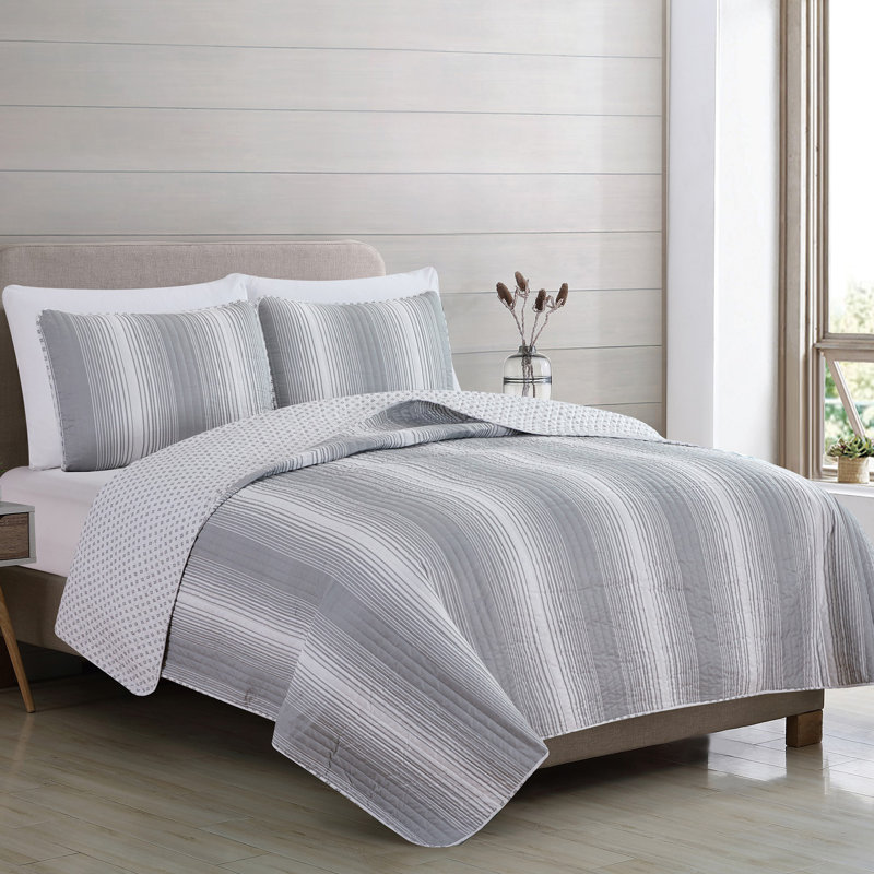 Gray Twin Reversible Microfiber Quilt Set with Pillow Sham