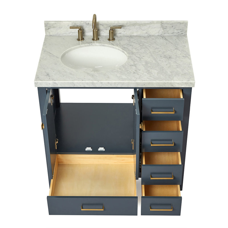 Cambridge 37'' Single Bathroom Vanity with Carrara Marble Top, Midnight Blue