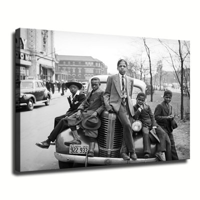 African American Three Boys on Car Easter Morning South Russell Lee Photographer Canvas Wall Art Framed Ready to Hang Living Room Bedroom Home Decor
