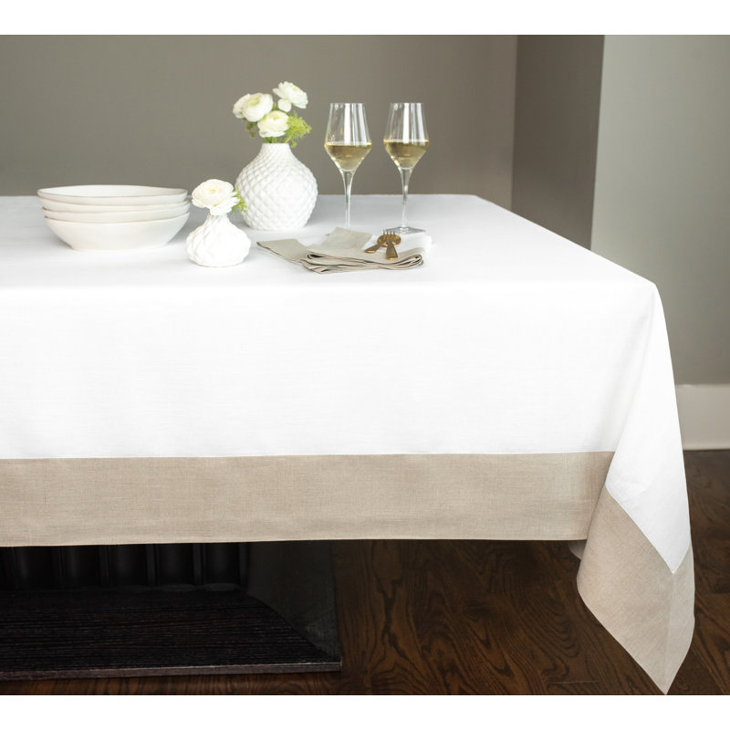 Contempo - 100% Pure Linen Tablecloth, 90" x 60", Natural/White