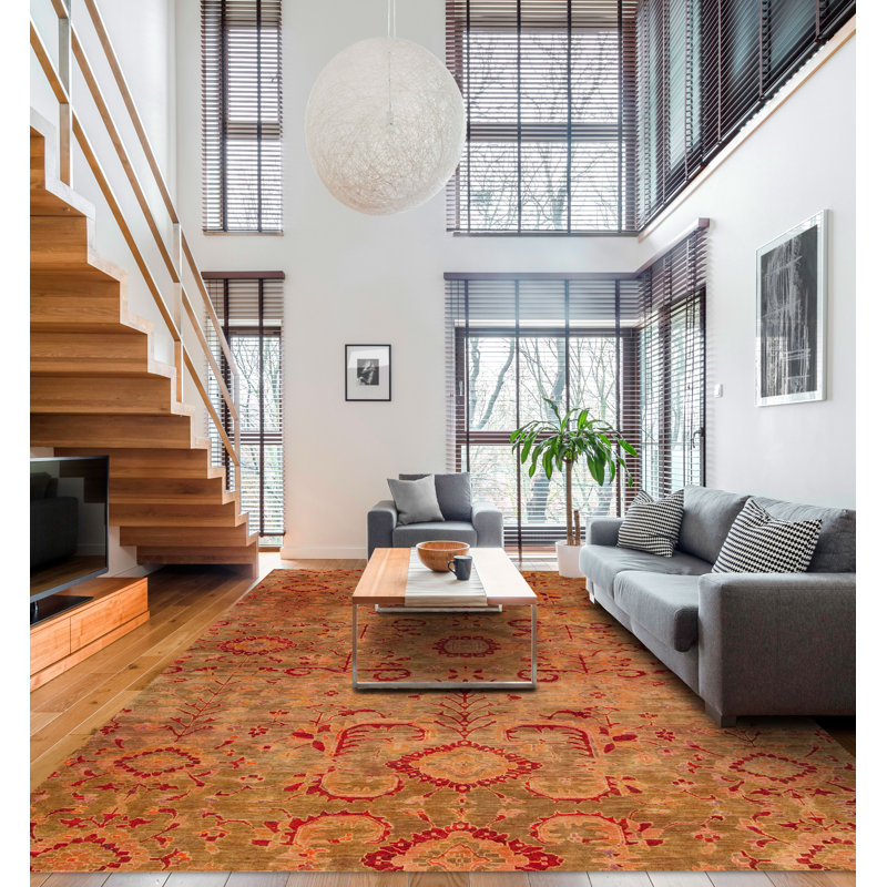 Seville Hand Knotted Area Rug in Peach/Pistachio/Red