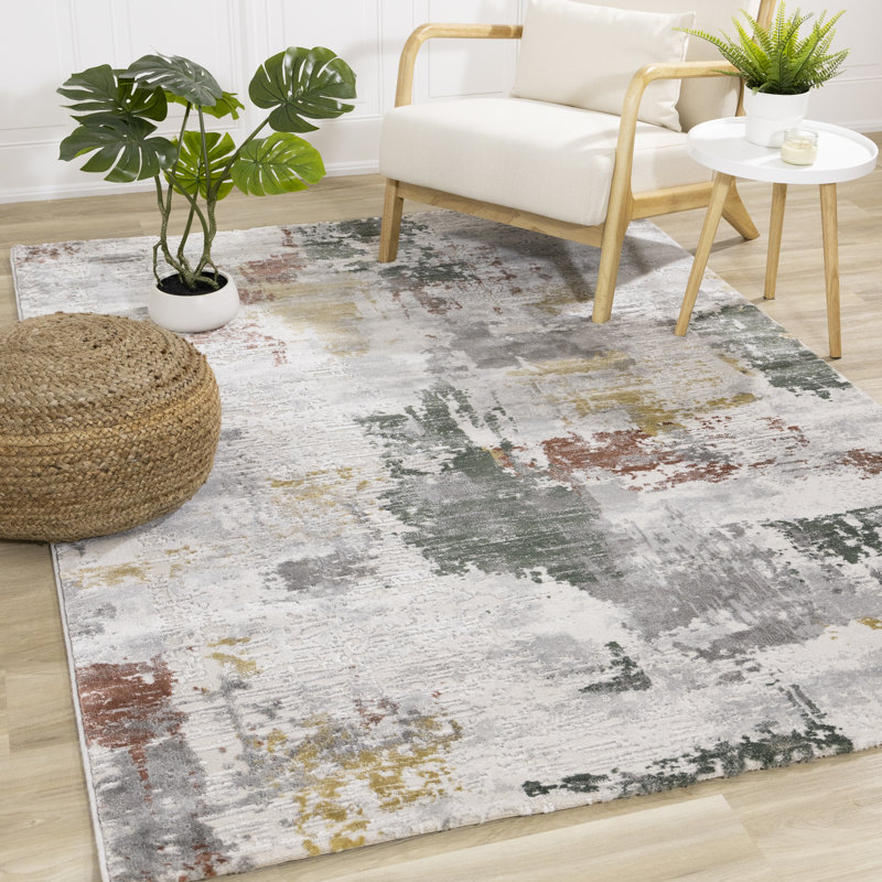 Tapis d'intérieur gris, gris et contemporain de 5 pi x 8 pi (5 pi 3 po x 7 pi 7 po) Branch Branch