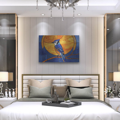  'Stained Glass Blue Jay' by Rich Monet Metal Wall Art, 36" x 24"