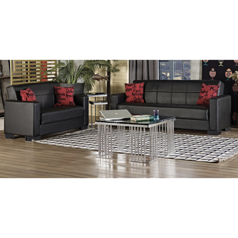 Lado Queen 63'' Faux Leather Convertible Sofa
