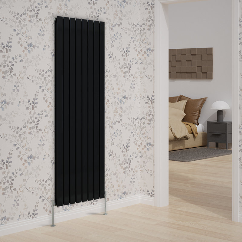 Vertical Double Flat Panel Radiators, 1800cm H x 544cm W x 52cm D, Black