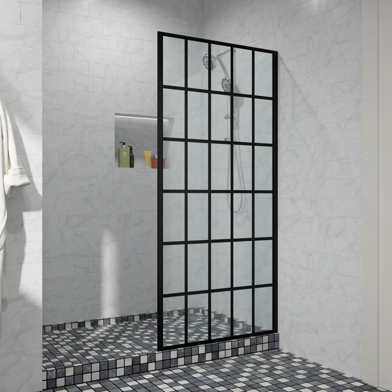 34'' Matte Black Frameless Fixed Shower Door with Clear Glass