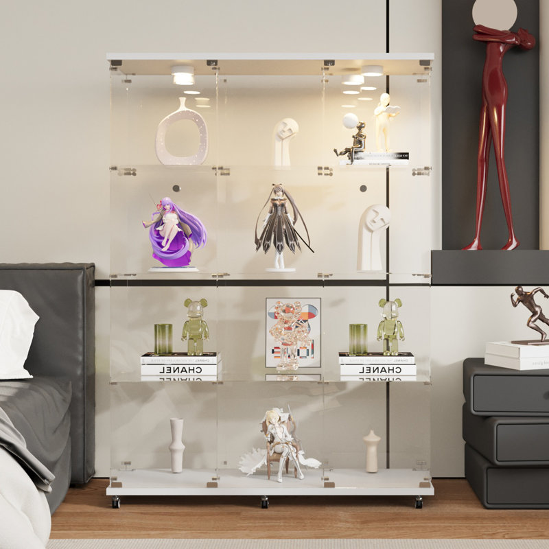 Vitrines en verre avec lumière DEL, vitrine en verre à 4 tablettes, vitrines, Blanc