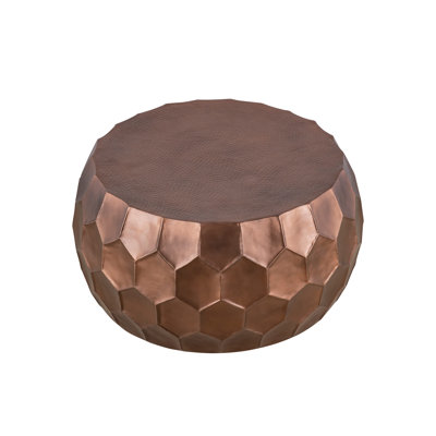 Modern Contemporary Round Aluminum Material 32" Coffee Table, Farmhouse Table With Glossy Diamond-Patterned Base Copper