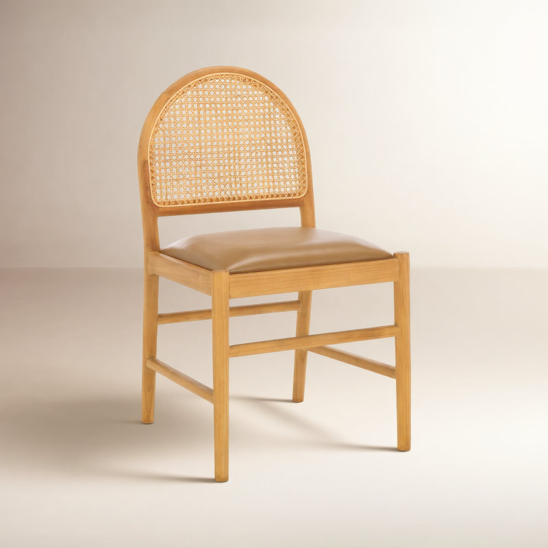Chaise en rotin Ottavia, Cuir brun, Naturel