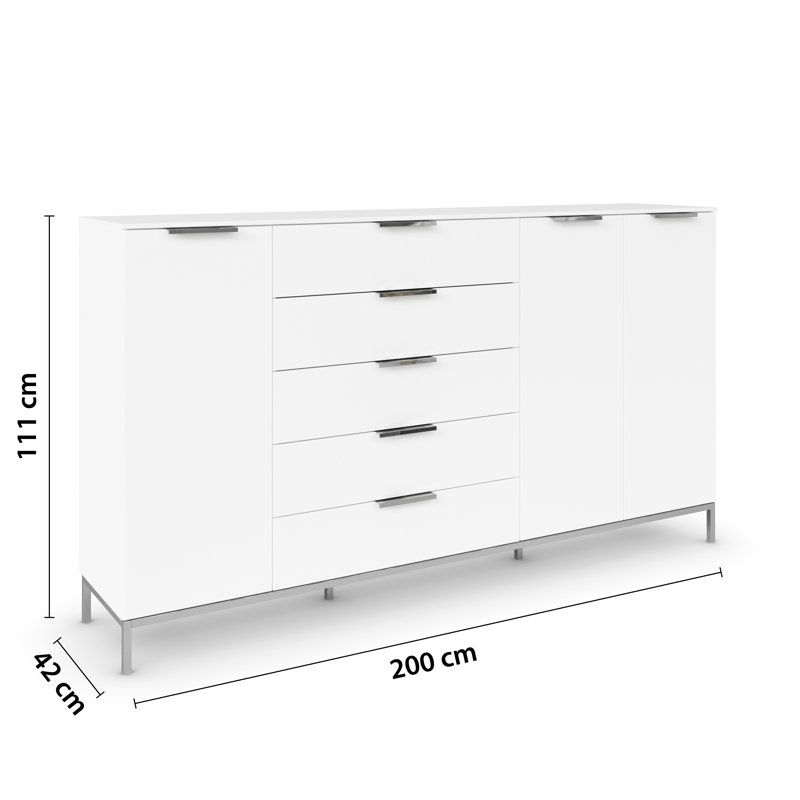 Flipp 5 - Drawer Chest of Drawers, Alpine White/Chrome