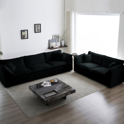 Chenille profonde à 2 et 3 places - Noir pour le salon Ambiance 2 + 3 pièces, chenille, bois massif et rembourrage en éponge fine