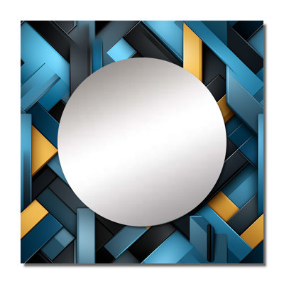 Black And Blue Blockchain Blocks - Modern Square Mirror Wall Decor For Bedroom