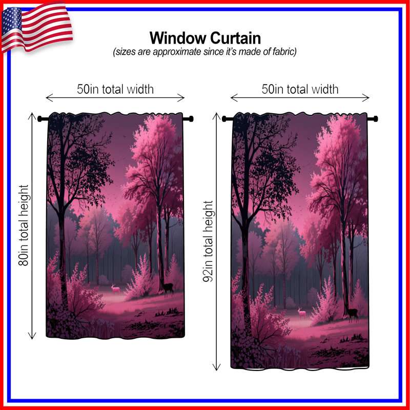 Rideaux de fenêtre et rideaux occultant Pink Forest, 50 po x 92 po - 1 panneau, Transparent