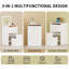 Meuble-lavabo 3 en 1 avec miroir ouvert, ensemble de coiffeuse avec bureau en verre visible, coiffeuse compacte avec 3 tiroirs et tabouret, coiffeuse