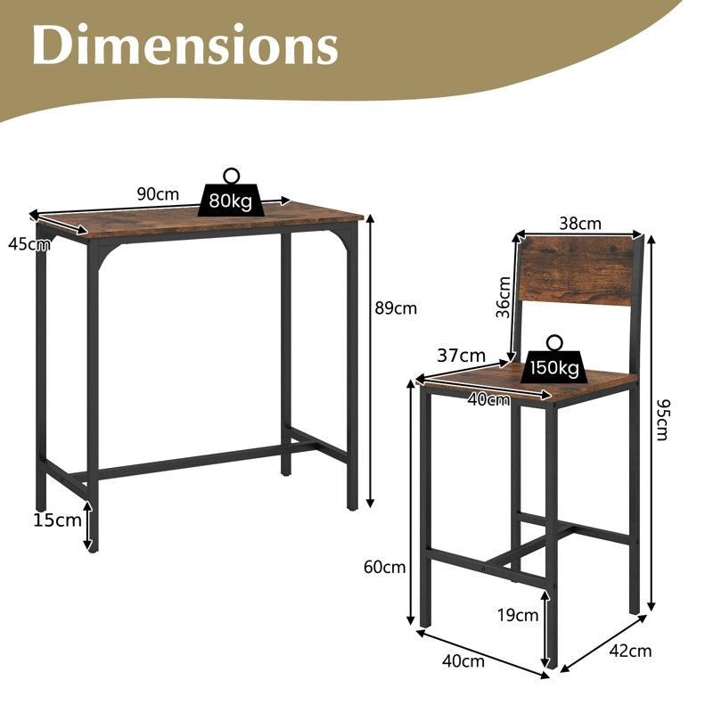 2 - Person Dining Set, Brown