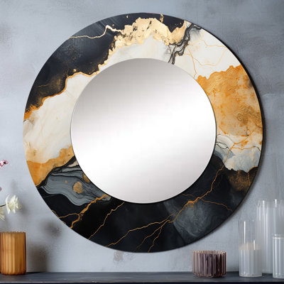 Minimalism Chrome White And Black Poteries - Abstract Spirals Round Mirror Wall Decor_MTMIR107297