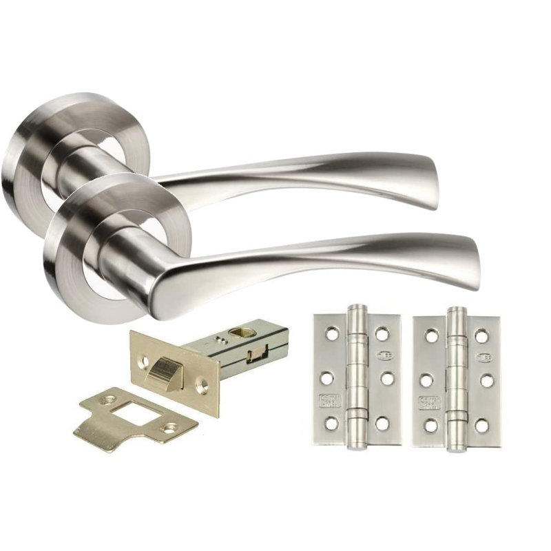 Golden Grace 4 Pairs Twist Astrid Style Modern Door Handles Set Lever Latch on Round Rose in Duo Chrome Finish with Ball Bearing Hinges and 64mm Tubular Latch