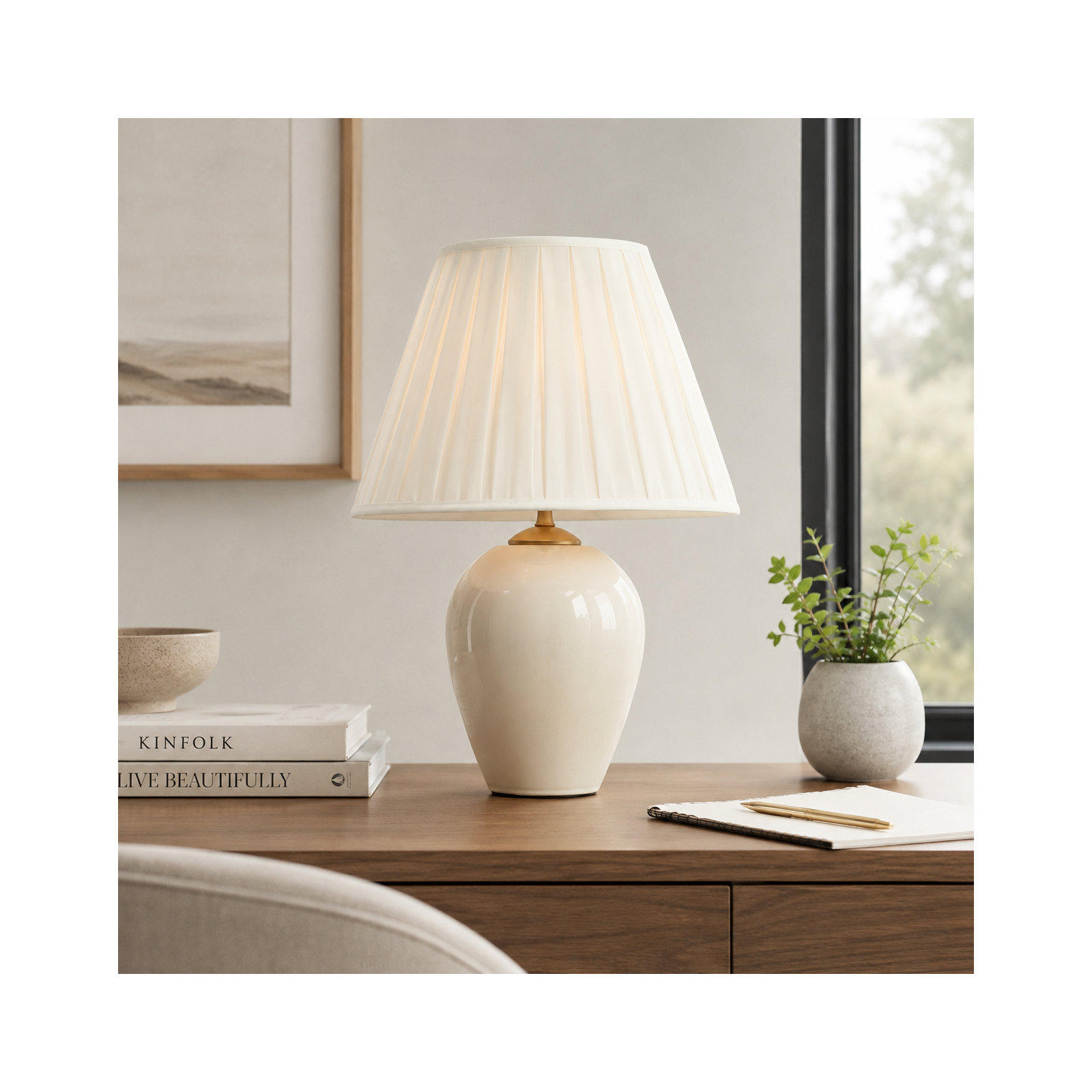 1- Light Dimmable Pleated Elegant Table Lamp, White